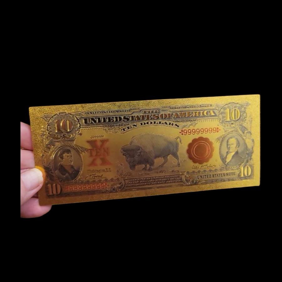 24K 0.10グラム金箔バイソン10ドル紙幣コレクターズアイテム
