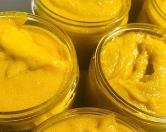 Honey + Turmeric + Kojic Acid Scrub/ Body Polish Brightening Bikini Scrub/ Turmeric Body Exfoliation/ Dark Spot Scrub/ Natural Ingredients