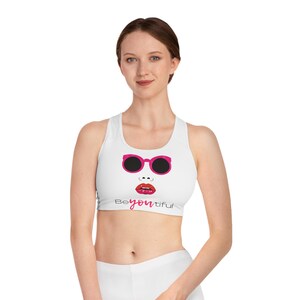 Chic All-Over Print Sports Bra: Fashion Activewear, USA Assembled