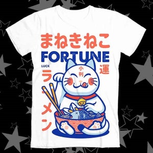Maneki Neko Fortune Teller Lucky Cat Noddle Ramen Best Seller Top Tee T Shirt 262