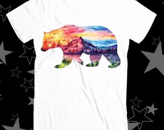 森のクマ マウンテン クマ ワンダーラスト カリフォルニア シルエット 山 木 月 星 ベストセラー トップ Tシャツ 570
