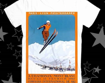 1927 シャモニー モンブラン フランス スキー選手権 ベストセラー トップ Tシャツ 530
