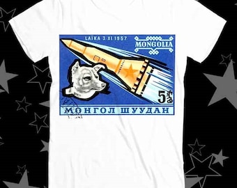1963 Mongolia Laika First Dog in Space Postage Best Seller Top Tee T Shirt 544