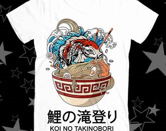 Koi No Takinobori 鯉の滝登り Fish Carp Ramen Japan Great Wave Off Kanagawa Best Seller Top Tee T Shirt 254