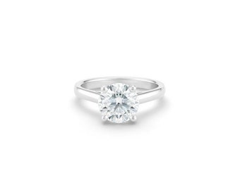 Bague de fiançailles ronde classique avec diamant en or blanc / Bagues de fiançailles en moissanite / Bague de promesse en or