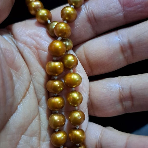 Fresh Water Potato shaped Aztec gold pearl neckla… - image 2