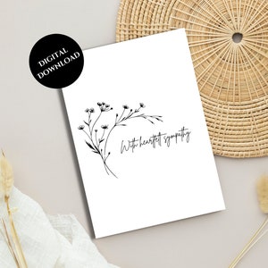 Afdrukbare condoleancekaart | Direct downloaden | Liefdeskaart verzenden | Minimalistische wenskaart | Met sympathie | Ik denk aan je | Blanco binnenkant