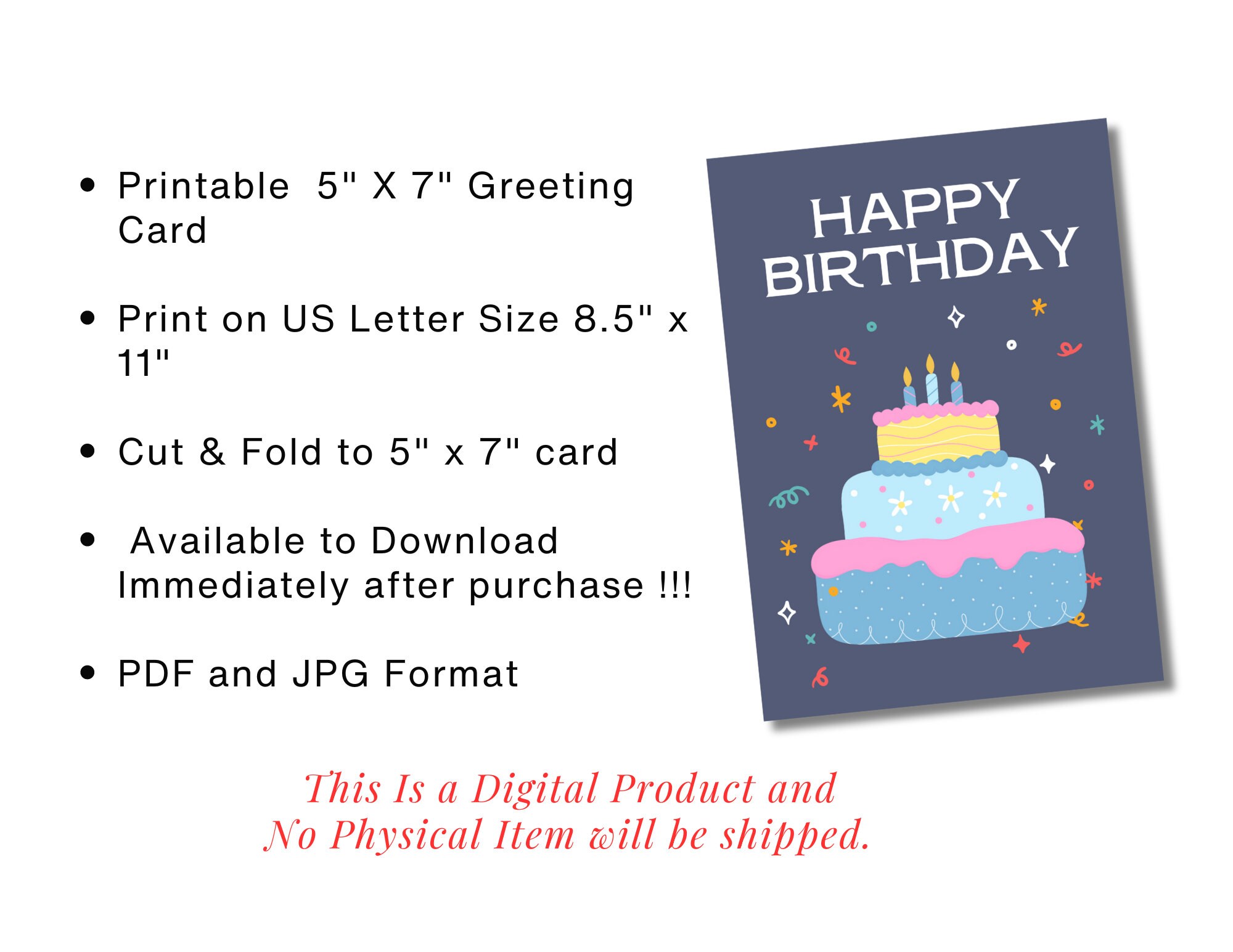 Printable Birthday Cards, Instant Download, Happy Birthday Greeting ...