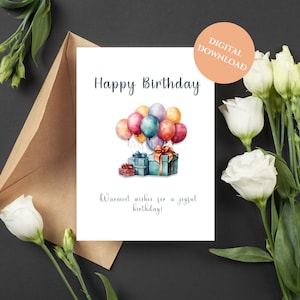 Printable Birthday Card, Instant Download, Happy Birthday Greeting, Card, Print at Home, Digital Download, Digital Birthday Card Download