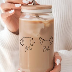 Vaso de oreja de perro personalizado, grabado personalizado de mascota, copa de contorno de oreja de perro, recuerdos de mascotas, regalo de pérdida de mascotas, nombre de mascota, nombre de perro, taza de café de oreja de perro
