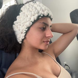 chunky crochet headband with custom border and embroidery