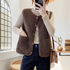 Winter Sleeveless Vest, Winter Vest Women, Fleece Vest, Waistcoats for Women, Warm Vest with Buttons