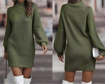 Tricots douillets pour femme, Robe tendance d'hiver pour poussins, Robe d'hiver en tricot, Pull à col roulé et manches longues pour femme, Tricots torsadés côtelés