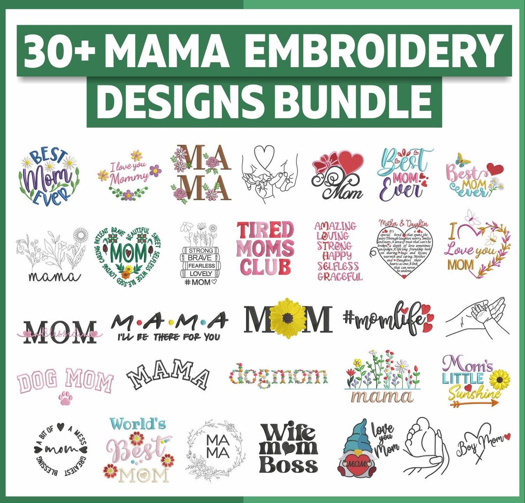 Mama Designs (30+ DESIGNS) Machine Embroidery Bundle, Mama Quotes, Gift ...