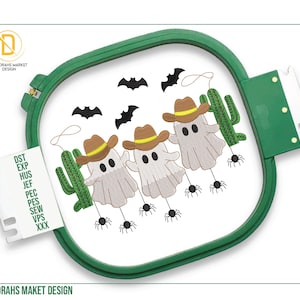 Cowboy Ghosts Embroidery, Western Boo Ghost Design Machine Embroidery, Howdy Ghosts, Retro Design Embroidery, Instant Download Pes Dst Files