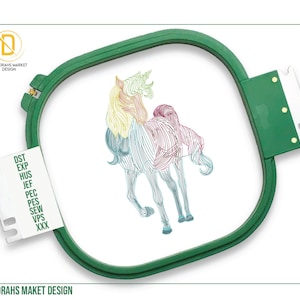 Rainbow Horse Digital Embroidery Design, Horse Machine Embroidery Design , Unicorn Colors Lining Embroidery Designs, Top-Tier Design Experts