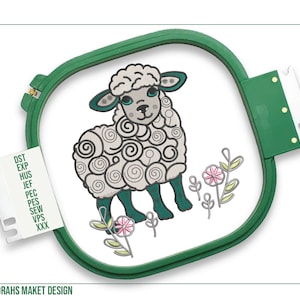 Embroidered Sheep Design, Adorable Boho Lamb Machine Embroidery File, Farm Animal Embroidery Pattern, Get Your Embroidery Files Instantly