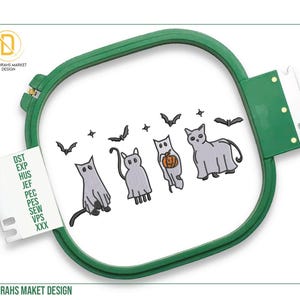 Cat Ghosts Halloween Embroidery, Halloween Cats Design Machine Embroidered, Spooky Season, Digital Files, Instant Download, Embroidery Files
