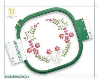 Floral Wreath Embroidery Design: Wildflower Frame (Digital Design)