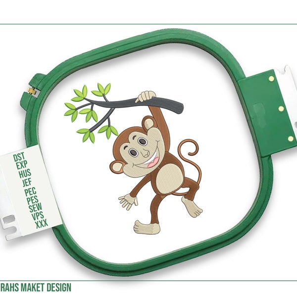 Monkey Tree Climbing Embroidery Design, Baby Monkey Tree Machine Embroidery, Safari Animal Embroidery File, 5 Sizes, Top-tier Design Experts