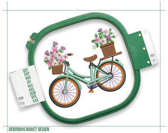 Stickerei-Fahrrad-Design, Blumen-Fahrrad-Maschinenstickmuster, digitale Nähte Pes Dst Jef Vp3-Dateien, sofortiger Download, Geburtstagsgeschenke