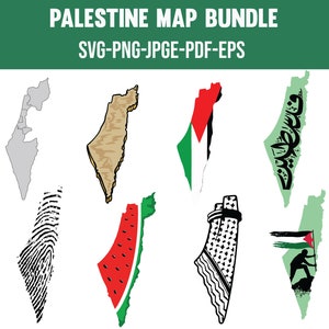 Paquete de diseños de mapas de Palestina Svg, Paquete de diseños de mapas de Palestina Png, Archivo Pdf Jpf digital instantáneo, Bandera de Palestina, Obtenga sus archivos al instante