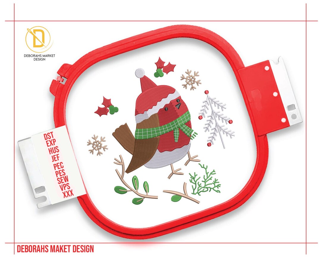 Christmas Rufus Robin Embroidery Designs, Xmas Robin Machine Embroidery ...