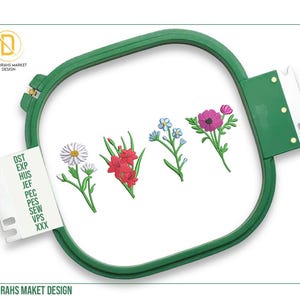 Blumen Stickerei, Geburtsblumen digitale Maschinenstickerei, Daisy Rose Lilly Blumenmuster, sofortiger Download, digitale Dateien