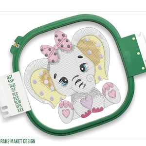 Baby Elephant Embroidery, Circus Baby Elephant Machine Embroidery Design, Safari Animals, Bow Embroidery, Digital Files, Dst Pes Exp Files