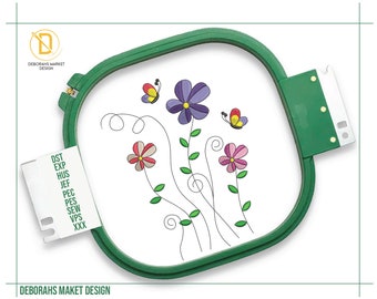 Diseño de bordado de flores silvestres: Patrón floral de mariposa (descarga instantánea)