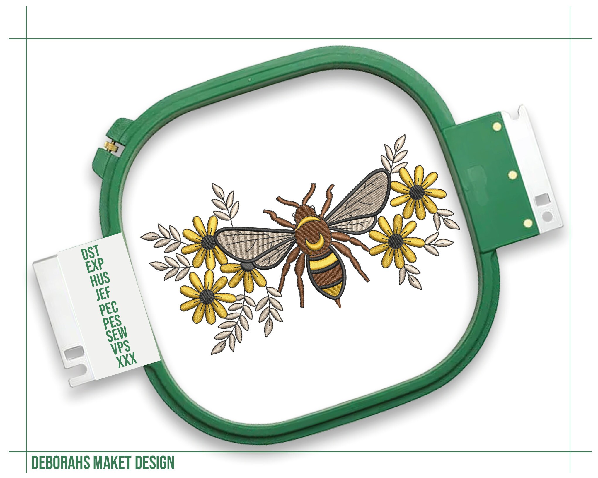 Floral Bee Design Embroidery, Aesthetic Flowers Bee Machine Embroidery ...