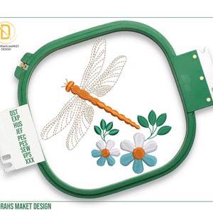 Dragonfly Embroidery Designs, Flowers and Dragonfly Machine Embroidery, Insect Embroidery Pattern, Garden Insects, Don&#39;t Miss Out – Shop Now