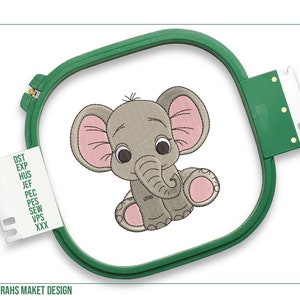 Embroidered Baby Elephant Design, Little Elephant Machine Design, Safari Animal Embroidery Pattern, FREE Instant Revisions, Reply within 6hr