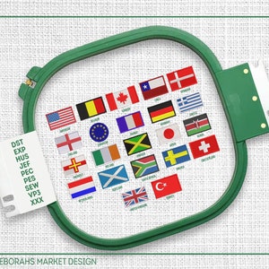 12 Flags Embroidery Design, World Country Flags Machine Embroidery, Instant Download Pes Dst Exp Vp3 Stitching Files, Digital Sew Patterns