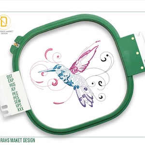 ハチドリの刺繍デザイン、機械用のカラフルな鳥のデジタルデザイン、ハチドリの楽園の鳥の刺繍ファイル、デジタルダウンロード