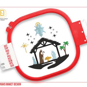 Bordado del árbol de Navidad de la Natividad, diseño de bordado a máquina religioso cristiano, ángel de la Natividad, bordado de Jesús, patrón de descarga instantánea