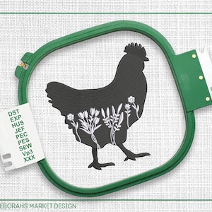 Embroidery Floral Chicken Design, Farming Hen Machine Embroidery, Animals Embroidery Designs, 5 Size Digital Pattern, Instant Download