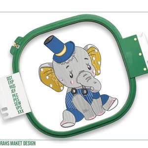 Baby Elephant Machine Embroidery Design, Cute Police Elephant Trendy Embroidery, Safari Animals Pattern, Digital Pes Dst Exp Files Download