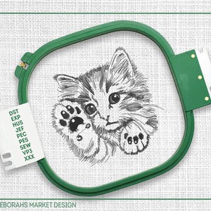 かわいい猫の刺繍、デジタル機械刺繍デザインアート、PES DST ファイル刺繍、完璧なステッチ、5 つの異なるサイズ、即時ダウンロード
