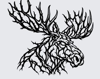 Branching Moose Head Transparent PNG | Stickers, Decals, Planner Art, Scrapbooking, Cards, Journal Decor, Tattoo & CNC Design Inspiration