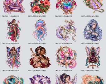Colorful Fantasy Clipart Bundle, 17 Transparent PNGs | Stickers, Decals, Planner Art, Scrapbooking, Cards, Journal Decor