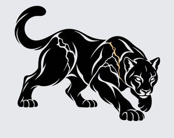 Crouching Panther Gold Crack Transparent PNG | Printable Stickers, Decals, Scrapbook Art, Cards, Journaling, Tattoo & CNC Design Inspiration