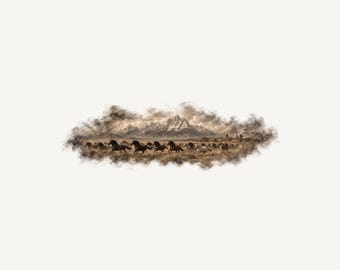Thunderous herd of wild mustangs racing across windblown high plains | Old West Smoke Transparent PNG, Western Decal, Digital Download