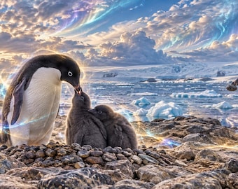 Adélie penguin Family Panorama PNG | Printable Wall Art, Office Decor, Journals, Scrapbooks, Cards, Tattoo & CNC Design Inspiration