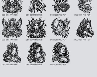 Fantasy Portraits Clipart Bundle, 11 Transparent PNGs | Stickers, Decals, Planner Art, Scrapbooking, Cards, Journal Decor