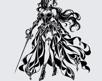 Fantasy Sorceress Transparent PNG | Stickers, Decals, Planner Art, Scrapbooking, Cards, Journal Decor, Tattoo & CNC Design Inspiration