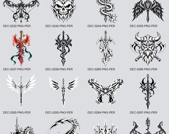 Fantasy Weapons Clipart Bundle, 23 Transparent PNGs | Stickers, Decals, Planner Art, Scrapbooking, Cards, Journal Decor