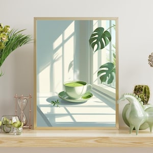 Matcha Wall Art Printable,Matcha Latte Cup,Digital Kitchen Artwork,Instant Download Art Print, Soft Aesthetic, Matcha Green Tea Print,Decor