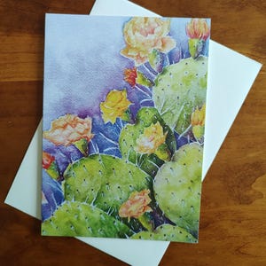 Grußkarte-Aquarell Kaktus Blume-Alle Anlass Grußkarte-Südwesten Kunst- Einrahmbar-ca. 18cm x 18cm Blanko-Briefpapier-Geburtstagskarte-Mutter