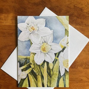 Bloemenwenskaart - narcissen aquarel - notitiekaart voor alle gelegenheden - ca. 5 x 7 inch blanco-inlijstbare kunst-briefpapier-moederdagkaart-verjaardagskaart